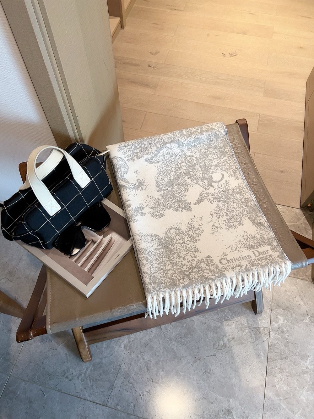 Dior Animal Print Fringed Scarf — front