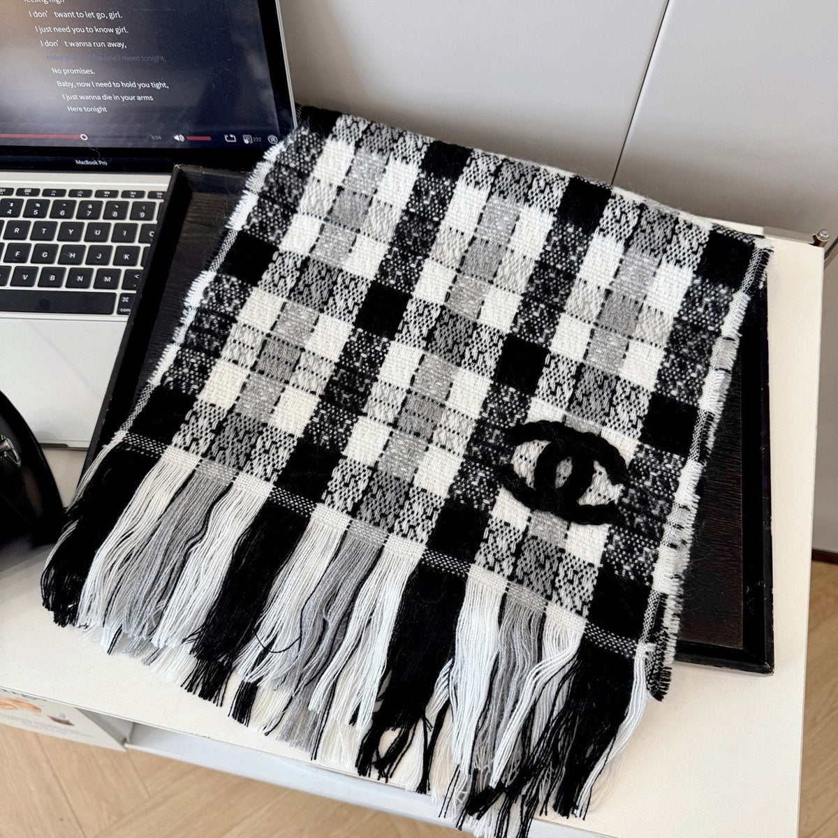 Chanel Checked Fringe Scarf — front