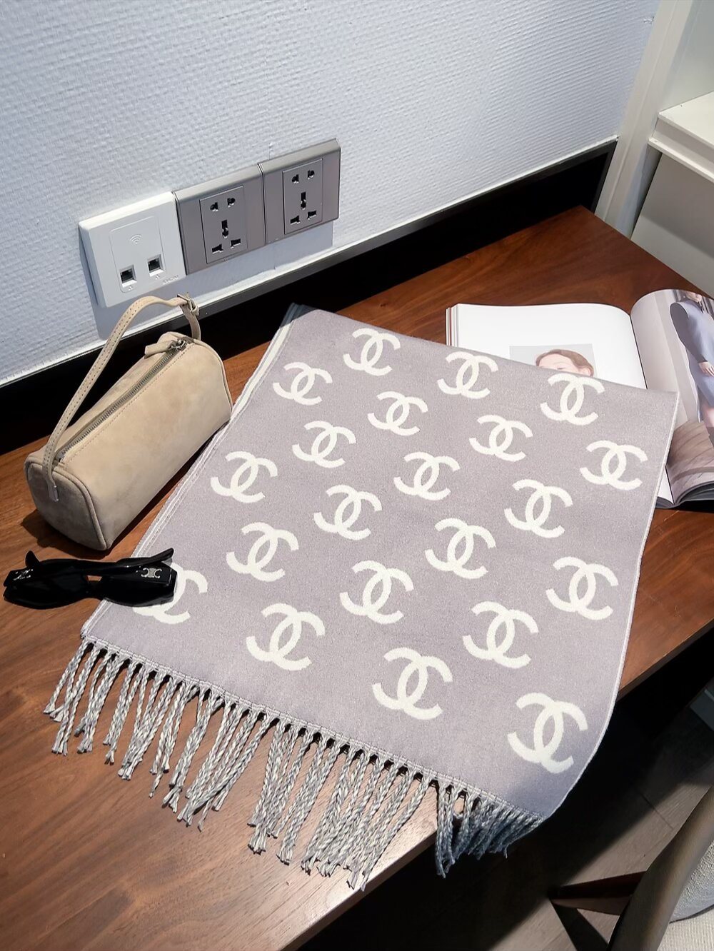 Chanel Two-Tone Fringed Scarf — front