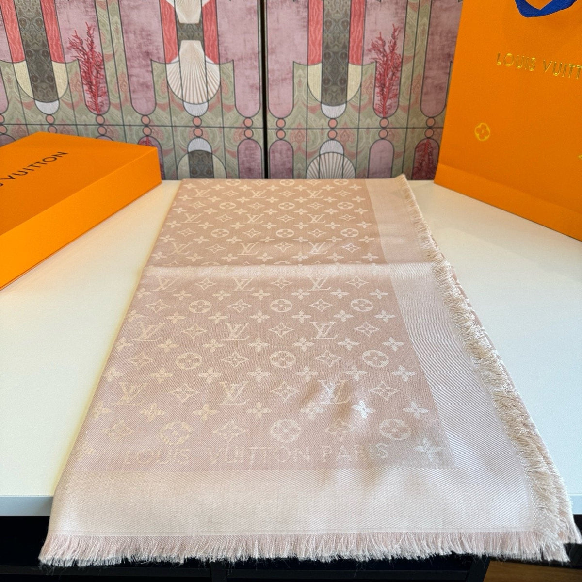 Louis Vuitton Blush Pink Fringed Scarf — hero