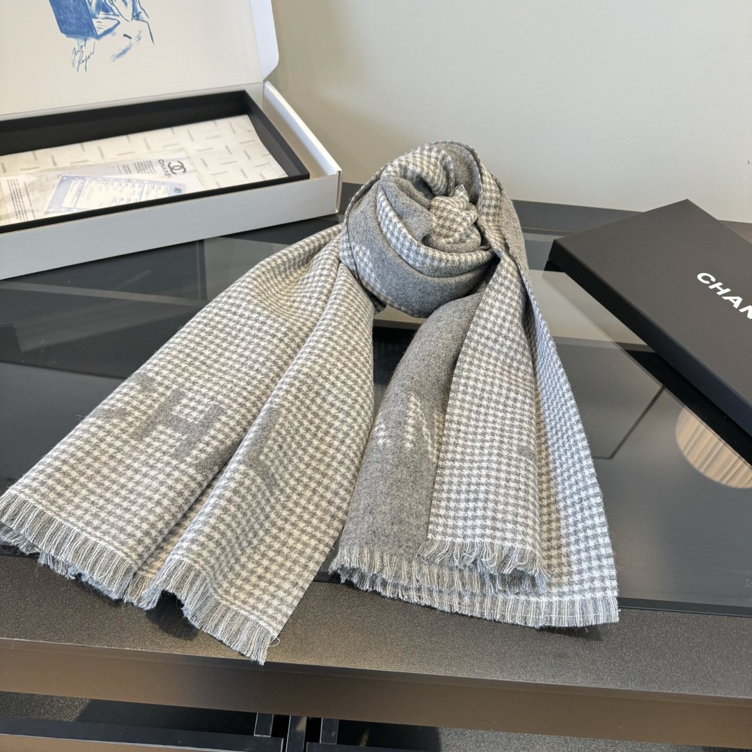 Chanel Houndstooth Fringe Scarf — hero