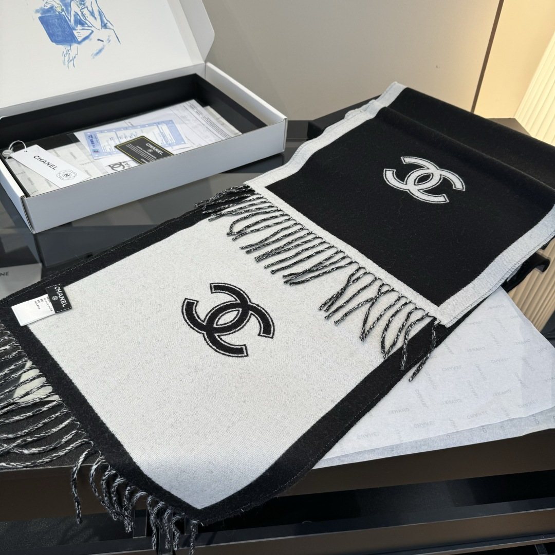 Chanel Two-Tone Fringed Scarf — front